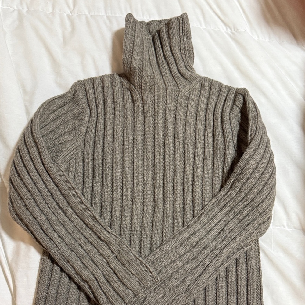 DKNY Taupe Ribbed Turtleneck Sweater